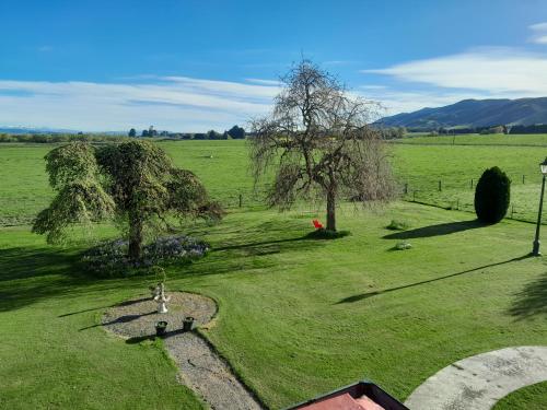 an aerial view of a field with two trees at Mainholm in Gore
