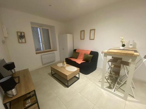 un salon avec un canapé et une table dans l'établissement Studio centre de Béziers, à Béziers