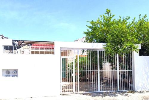 uma gaiola com uma árvore no lado de um edifício em Casa Nómada Las Américas em Mérida