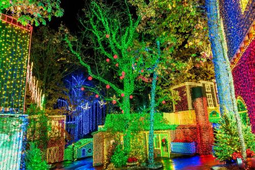 a christmas display with a tree and christmas lights at Lakefront and Lake View Condo on Indian Point in Branson