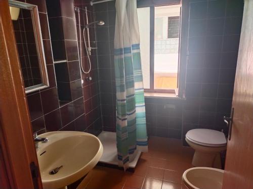 a bathroom with a sink and a toilet and a shower at Appartamento Cala Gonone in Cala Gonone