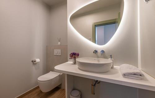 a white bathroom with a sink and a mirror at Villa Green Forest with wellness and heated salty pool in Hum