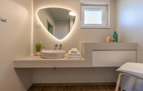 a bathroom with a sink and a mirror at Villa Green Forest with wellness and heated salty pool in Hum