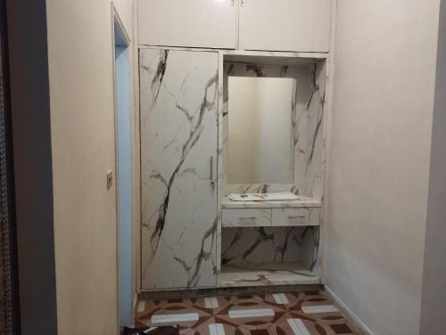 卡拉奇的住宿－Hotel Shelton，一间带水槽和镜子的浴室