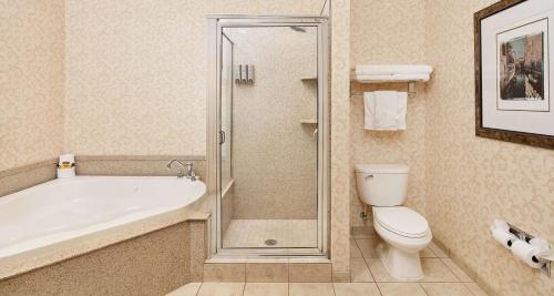 a bathroom with a shower and a toilet and a tub at Best Western Plus Abbey Inn in St. George