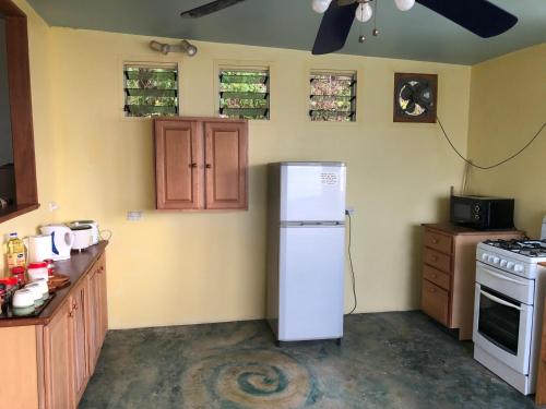 a kitchen with a refrigerator and a stove at Limericks by the Sea in Savusavu