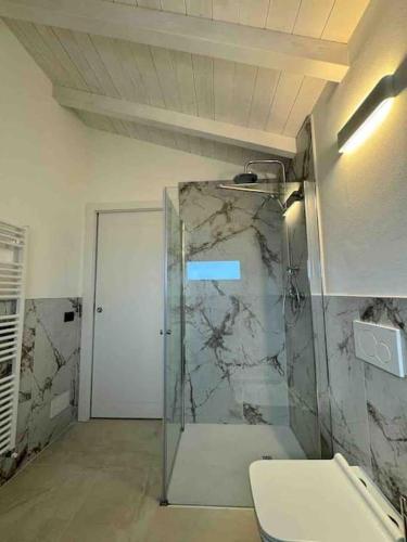 a bathroom with a shower and a toilet and a sink at Apt. Virgo - Oasi di Menaggio in Menaggio