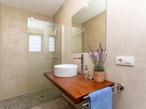 a bathroom with a sink and a mirror at Holiday Home Can Borni by Interhome in Vidreres