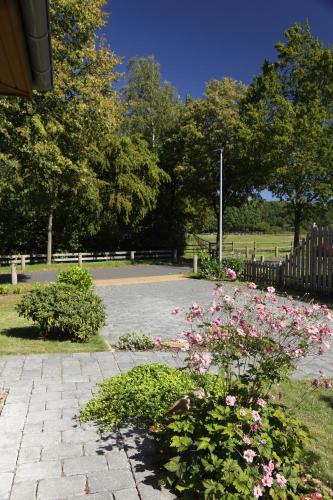 a garden with pink flowers in a park at Heideglück in Walle