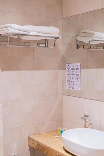a bathroom with a sink and a counter and a sink at Nina Palace Hotel in Tbilisi City