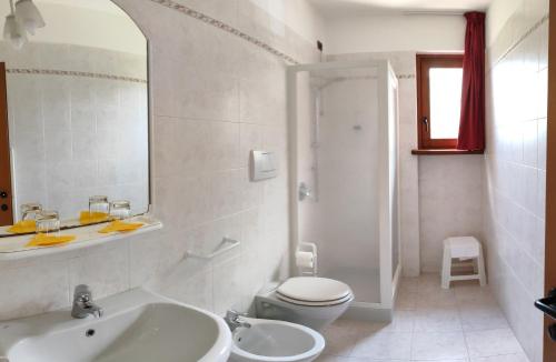 Locanda Bellavista food&rooms في مالسيسيني: حمام أبيض مع حوض ومرحاض
