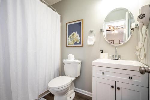 a bathroom with a toilet and a sink and a mirror at NEW ENTIRE PLACE COZY QUIET 2b2b TOWNHOUSE SP1275 in Norcross