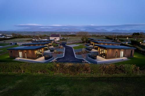 an overhead view of a row of modular buildings at Cybi Lodge in Llangefni