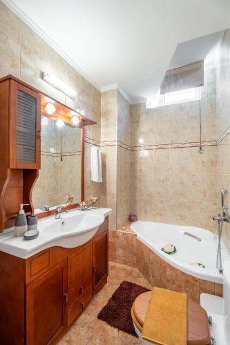 a large bathroom with a tub and a sink at Niki's House in Gournes