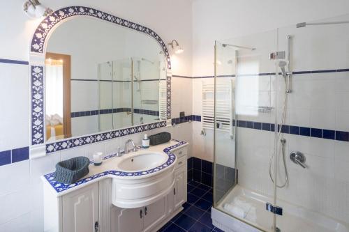 a bathroom with a sink and a shower and a mirror at Casa Patty Sorrento in Sorrento