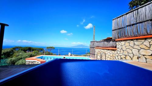 einen blauen Pool mit Meerblick in der Unterkunft Gli Occhi Del Mare in Sorrent