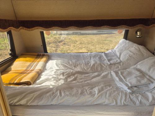 Postel nebo postele na pokoji v ubytování Vintage caravan