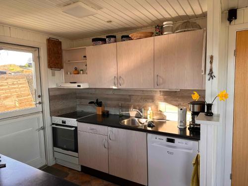 A kitchen or kitchenette at Summer House At Hvidbjerg Beach With Sea View