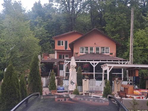 une maison avec une piscine en face de celle-ci dans l'établissement Casa de vacanță MARA emd, à Eşelniţa