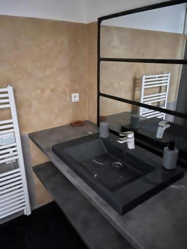 une salle de bain avec un lavabo et un miroir dans l'établissement Appartement Quadrille, à Lorgues