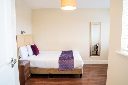 a bedroom with a bed and a mirror at St Bridget's Apartments in Galway