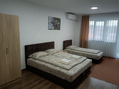 um quarto de hotel com uma cama e um sofá em Apartmani Centar em Sjenica