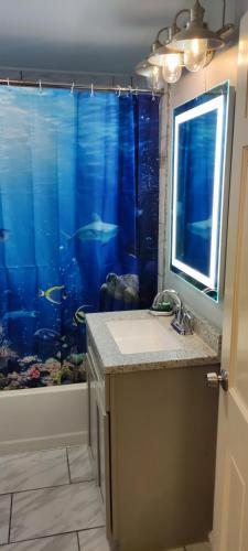 a bathroom with a sink and an aquarium at Picon Homey in Springfield
