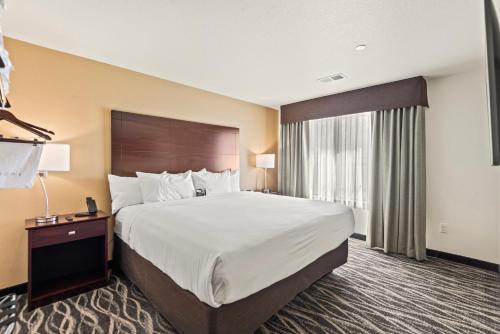 una camera d'albergo con un grande letto e una finestra di Riverstone Suites by Cobblestone Hotels - Chippewa Falls a Chippewa Falls