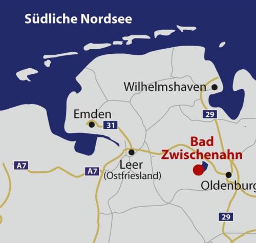a map of the birthplace ofwalde norisse at HansenS Haus am Meer in Bad Zwischenahn
