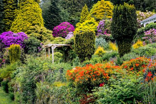 a garden filled with lots of colorful flowers at Lindeth Fell Country House in Bowness-on-Windermere