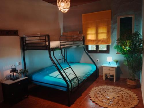 a bedroom with a bunk bed with a blue mattress at Huerta Del Pasil (Casa Entera) in Córdoba