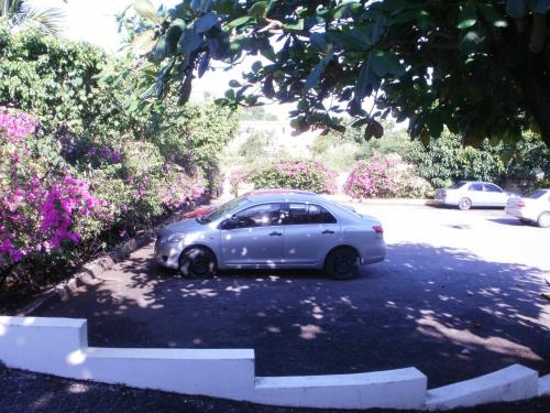 a small silver car parked in a parking lot at Pineapple Court Hotel in Ocho Rios