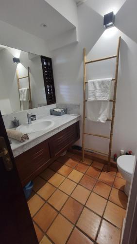 a bathroom with a sink and a toilet at Studio Zen Island Tartane in La Trinité