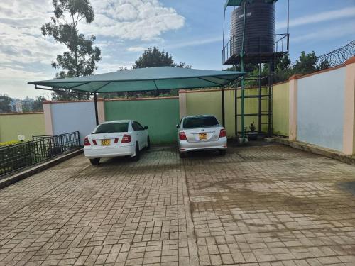 two white cars parked in a parking lot at Finland in Migori