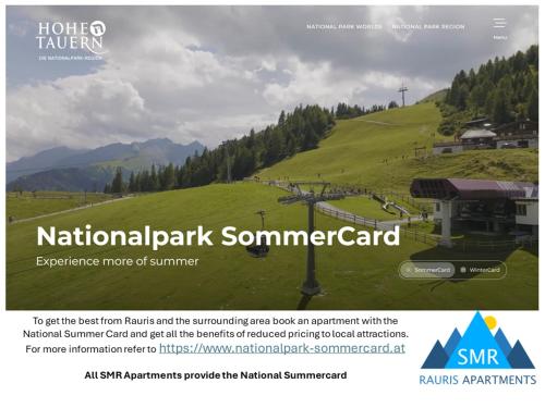 un sitio web para un parque nacional una tarjeta somener con una montaña en Schoenblick Mountain Resort - by SMR Rauris Apartments - Includes National Sommercard & Spa - close to Gondola en Rauris