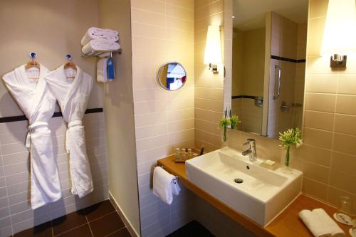 uma casa de banho com um lavatório e um espelho em Radisson Blu Hotel Toulouse Airport em Blagnac