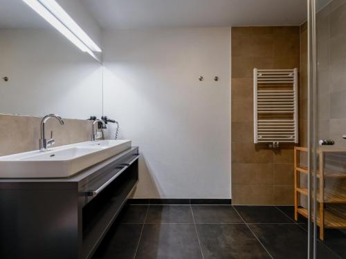 a bathroom with a sink and a shower at Luxury Tauern Suite Walchen Kaprun 1 in Piesendorf