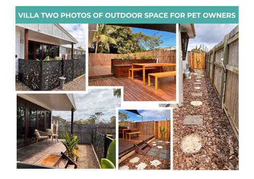 a collage of photos of outdoor space for homeowners at Vila Paus Dua - Beachfront Hervey Bay in Hervey Bay