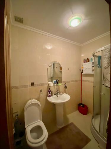 a bathroom with a toilet and a sink at Appartements résidence rivaldi Family Only in Tangier