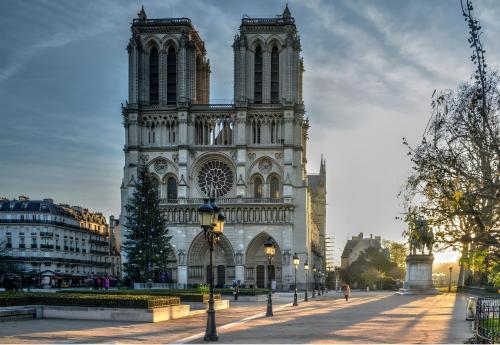 a cathedral with a christmas tree in front of it at Charmant Studio climatisé Paris Expo Porte de Versailles - Dôme de Paris - proche des transports in Vanves