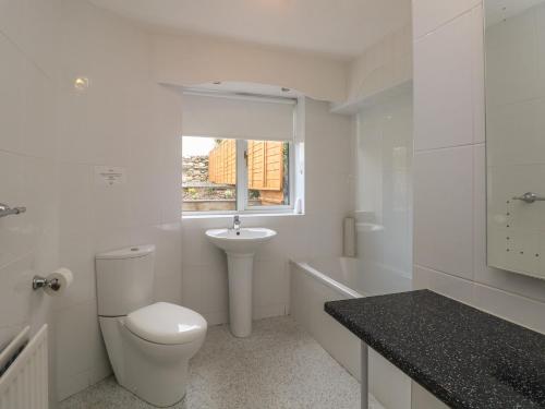 Baño blanco con aseo y lavamanos en The Heights en Bowness-on-Windermere