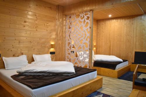 a bedroom with two beds and a tv in it at Hotel Inn Badrinath Stay in Badrinath