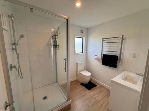 a bathroom with a shower and a toilet and a sink at Countryside peace and comfort , in Cambridge