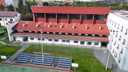an overhead view of a building with a baseball field at Ośrodek Sportu i Rekreacji Victoria in Bielsko-Biała