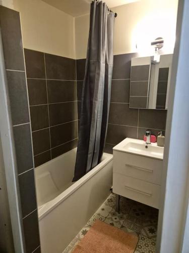 une salle de bain avec une baignoire et un lavabo dans l'établissement Appartement T2 - Hyères GARE, à Hyères