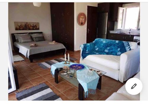 un soggiorno con un divano e un tavolo di Aphrodite studio a Póndi