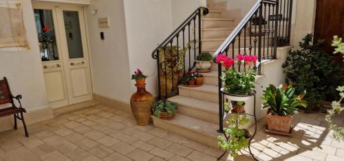 a bunch of potted plants on the stairs of a house at La Corte dei Sarti in Copertino