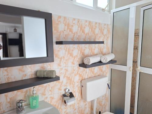 ein Bad mit einem Waschbecken und einem Spiegel in der Unterkunft Le Beau Manguier Residence in Pereybere