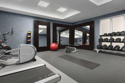 a fitness room with a treadmill and a gym at Homewood Suites by Hilton Reading-Wyomissing in Wyomissing