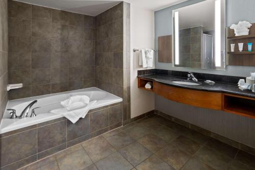 a bathroom with a tub and a sink at Hilton Garden Inn Milford in Milford